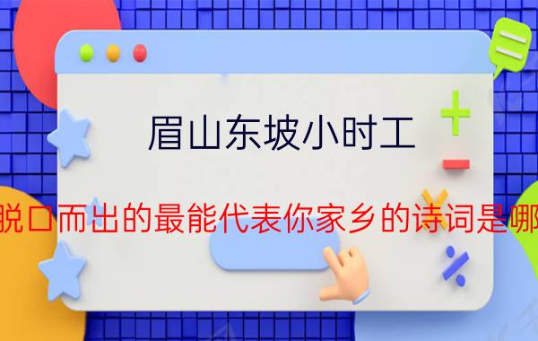 眉山东坡小时工 你能脱口而出的最能代表你家乡的诗词是哪一首？